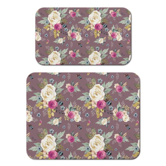 2 Pack Washable Rubber Leaves Multicolored Flower Dish Drying Mats for Kitchen Counter Home Large Coffee Bar Pad Accessories and Decor for Utensils Stemware (2pcs 18''x24''+19.5''x12'')