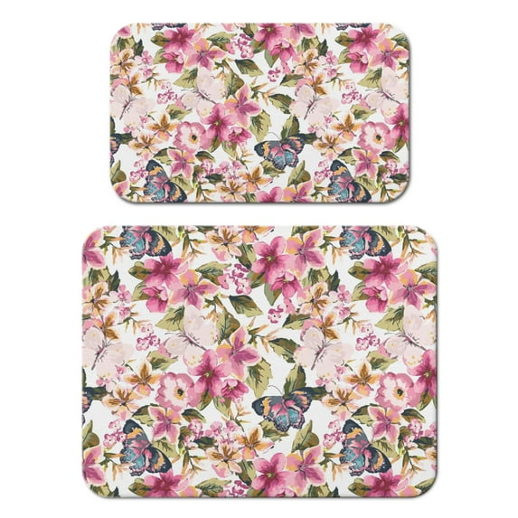 2 Pack Washable Rubber Leaves Multicolored Flower Dish Drying Mats for Kitchen Counter Home Large Coffee Bar Pad Accessories and Decor for Utensils Stemware (2pcs 18''x24''+19.5''x12'')