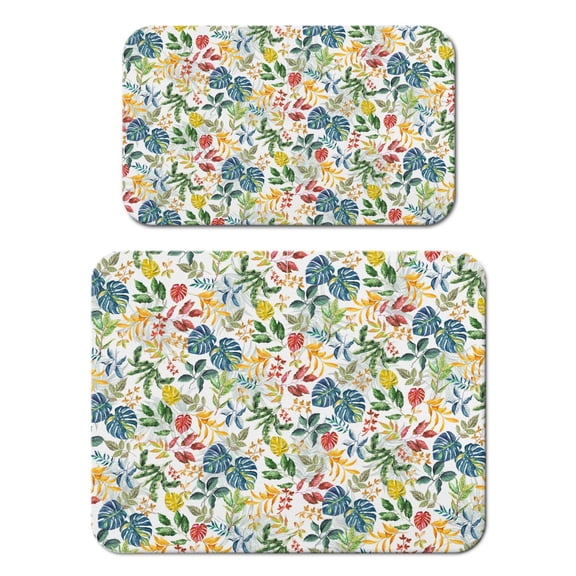 2 Pack Washable Rubber Leaves Multicolored Flower Dish Drying Mats for Kitchen Counter Home Large Coffee Bar Pad Accessories and Decor for Utensils Stemware (2pcs 18''x24''+19.5''x12'')