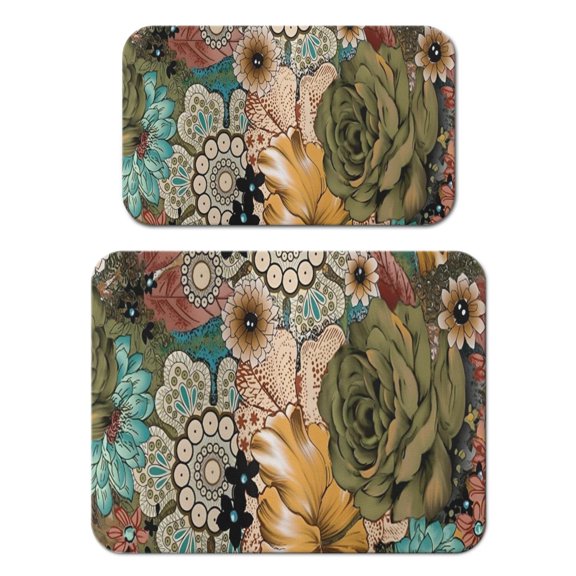 2 Pack Washable Rubber Leaves Multicolored Flower Dish Drying Mats for Kitchen Counter Home Large Coffee Bar Pad Accessories and Decor for Utensils Stemware (2pcs 18''x24''+19.5''x12'')