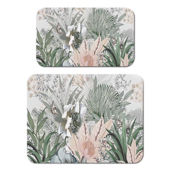 2 Pack Washable Rubber Leaves Multicolored Flower Dish Drying Mats for Kitchen Counter Home Large Coffee Bar Pad Accessories and Decor for Utensils Stemware (2pcs 18''x24''+19.5''x12'')