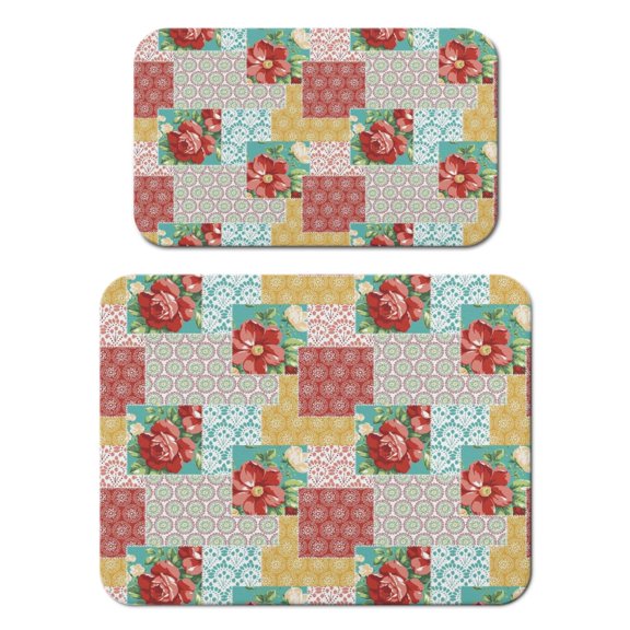 2 Pack Washable Rubber Leaves Multicolored Flower Dish Drying Mats for Kitchen Counter Home Large Coffee Bar Pad Accessories and Decor for Utensils Stemware (2pcs 18''x24''+19.5''x12'')