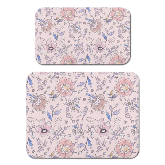 2 Pack Washable Rubber Leaves Multicolored Flower Dish Drying Mats for Kitchen Counter Home Large Coffee Bar Pad Accessories and Decor for Utensils Stemware (2pcs 18''x24''+19.5''x12'')