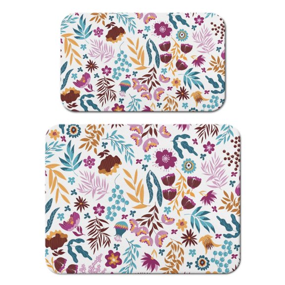 2 Pack Washable Rubber Leaves Multicolored Flower Dish Drying Mats for Kitchen Counter Home Large Coffee Bar Pad Accessories and Decor for Utensils Stemware (2pcs 18''x24''+19.5''x12'')