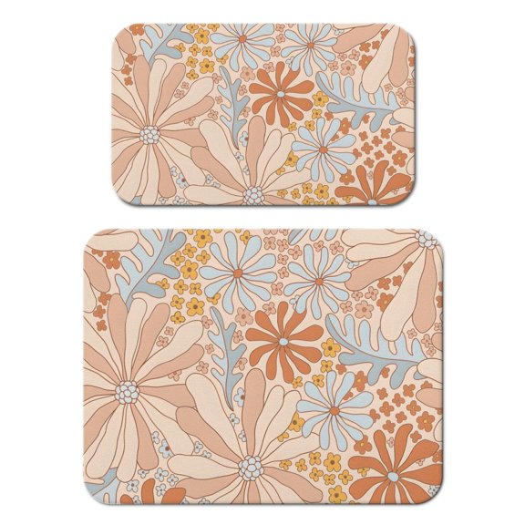2 Pack Washable Rubber Leaves Multicolored Flower Dish Drying Mats for Kitchen Counter Home Large Coffee Bar Pad Accessories and Decor for Utensils Stemware (2pcs 18''x24''+19.5''x12'')