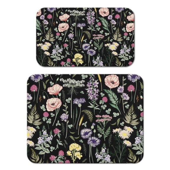 2 Pack Washable Rubber Leaves Multicolored Flower Dish Drying Mats for Kitchen Counter Home Large Coffee Bar Pad Accessories and Decor for Utensils Stemware (2pcs 18''x24''+19.5''x12'')