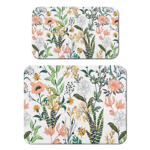 2 Pack Washable Rubber Leaves Multicolored Flower Dish Drying Mats for Kitchen Counter Home Large Coffee Bar Pad Accessories and Decor for Utensils Stemware (2pcs 18''x24''+19.5''x12'')