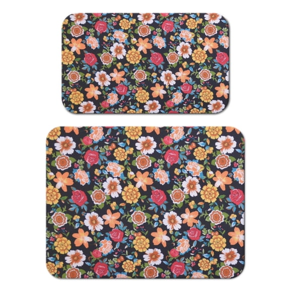 2 Pack Washable Rubber Leaves Multicolored Flower Dish Drying Mats for Kitchen Counter Home Large Coffee Bar Pad Accessories and Decor for Utensils Stemware (2pcs 18''x24''+19.5''x12'')