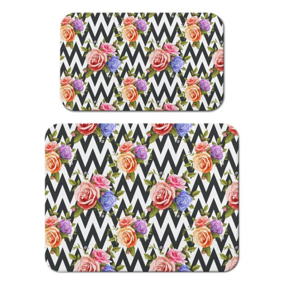 2 Pack Washable Rubber Leaves Multicolored Flower Dish Drying Mats for Kitchen Counter Home Large Coffee Bar Pad Accessories and Decor for Utensils Stemware (2pcs 18''x24''+19.5''x12'')