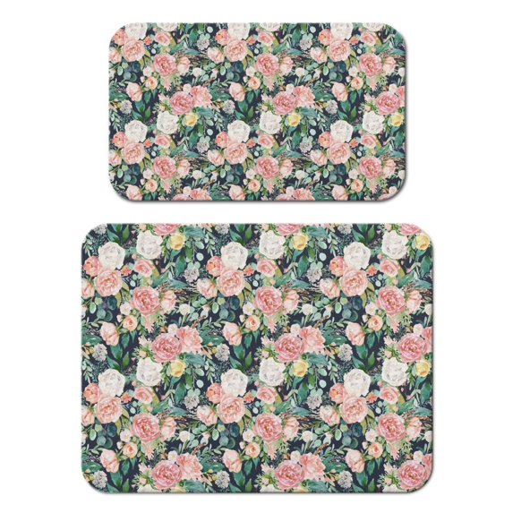 2 Pack Washable Rubber Leaves Multicolored Flower Dish Drying Mats for Kitchen Counter Home Large Coffee Bar Pad Accessories and Decor for Utensils Stemware (2pcs 18''x24''+19.5''x12'')