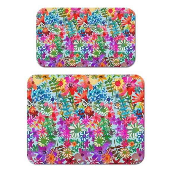 2 Pack Washable Rubber Leaves Multicolored Flower Dish Drying Mats for Kitchen Counter Home Large Coffee Bar Pad Accessories and Decor for Utensils Stemware (2pcs 18''x24''+19.5''x12'')