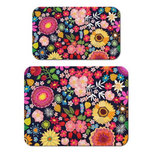 2 Pack Washable Rubber Leaves Multicolored Flower Dish Drying Mats for Kitchen Counter Home Large Coffee Bar Pad Accessories and Decor for Utensils Stemware (2pcs 18''x24''+19.5''x12'')