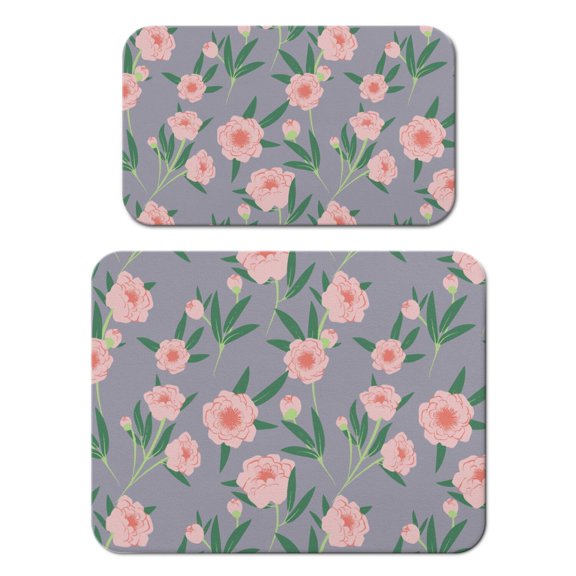 2 Pack Washable Rubber Leaves Multicolored Flower Dish Drying Mats for Kitchen Counter Home Large Coffee Bar Pad Accessories and Decor for Utensils Stemware (2pcs 18''x24''+19.5''x12'')