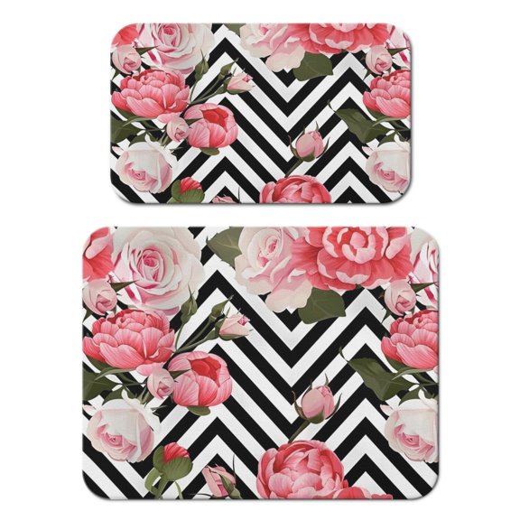 2 Pack Washable Rubber Leaves Multicolored Flower Dish Drying Mats for Kitchen Counter Home Large Coffee Bar Pad Accessories and Decor for Utensils Stemware (2pcs 18''x24''+19.5''x12'')