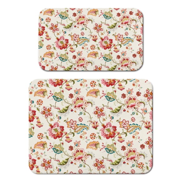 2 Pack Washable Rubber Leaves Multicolored Flower Dish Drying Mats for Kitchen Counter Home Large Coffee Bar Pad Accessories and Decor for Utensils Stemware (2pcs 18''x24''+19.5''x12'')