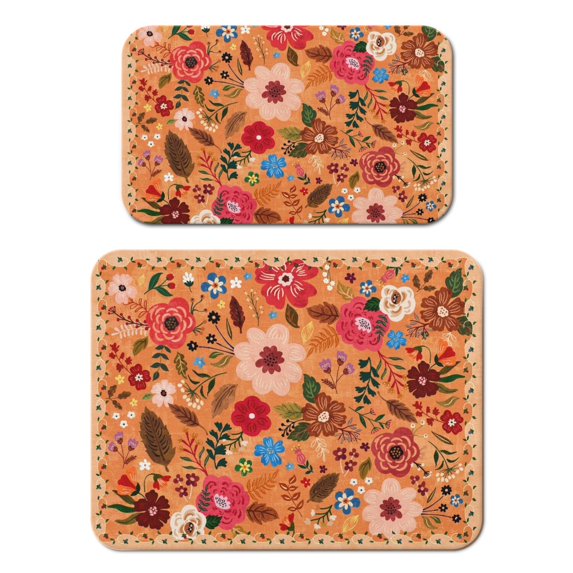 2 Pack Washable Rubber Leaves Multicolored Flower Dish Drying Mats for Kitchen Counter Home Large Coffee Bar Pad Accessories and Decor for Utensils Stemware (2pcs 18''x24''+19.5''x12'')