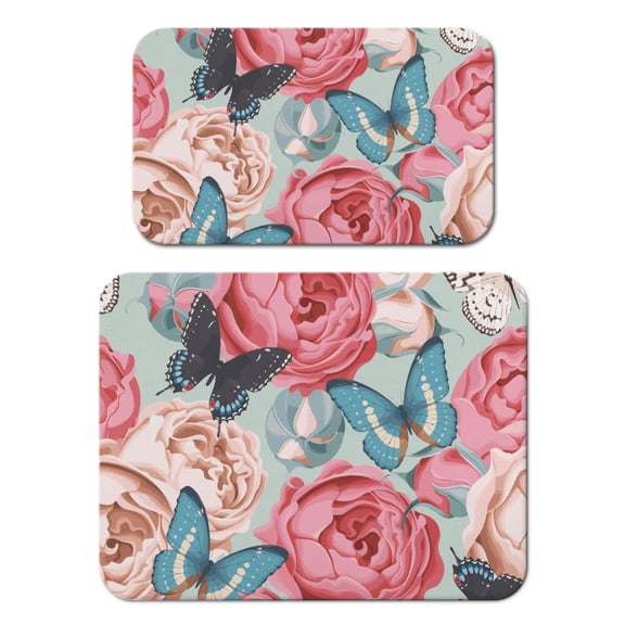 2 Pack Washable Rubber Leaves Multicolored Flower Dish Drying Mats for Kitchen Counter Home Large Coffee Bar Pad Accessories and Decor for Utensils Stemware (2pcs 18''x24''+19.5''x12'')