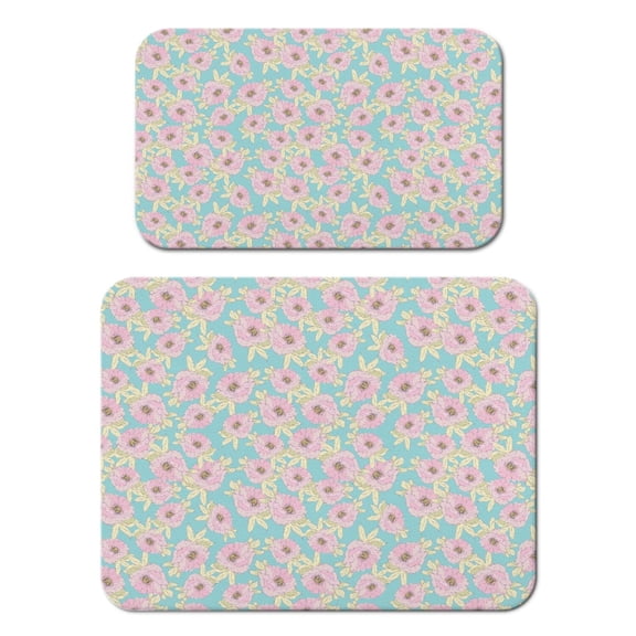 2 Pack Washable Rubber Leaves Multicolored Flower Dish Drying Mats for Kitchen Counter Home Large Coffee Bar Pad Accessories and Decor for Utensils Stemware (2pcs 18''x24''+19.5''x12'')