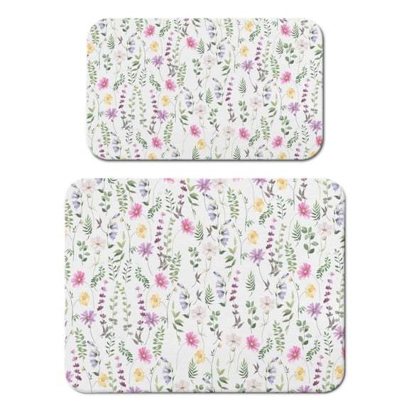 2 Pack Washable Rubber Leaves Multicolored Flower Dish Drying Mats for Kitchen Counter Home Large Coffee Bar Pad Accessories and Decor for Utensils Stemware (2pcs 18''x24''+19.5''x12'')