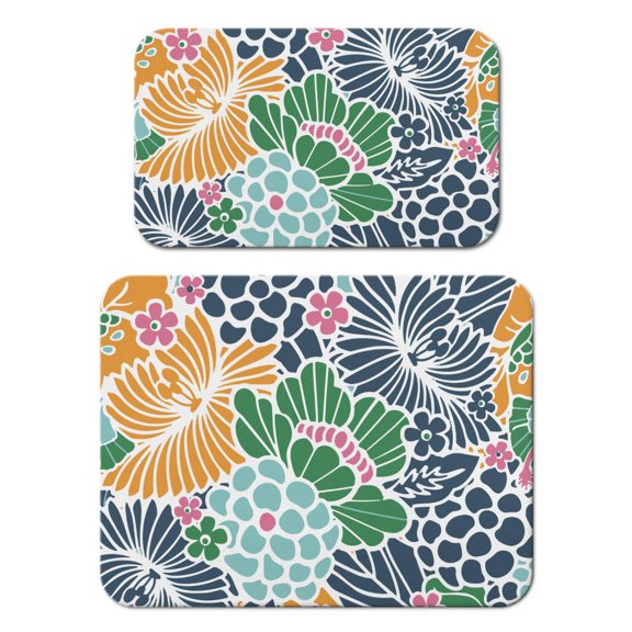 2 Pack Washable Rubber Leaves Multicolored Flower Dish Drying Mats for Kitchen Counter Home Large Coffee Bar Pad Accessories and Decor for Utensils Stemware (2pcs 18''x24''+19.5''x12'')