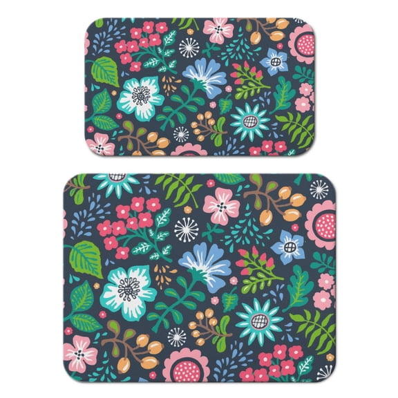 2 Pack Washable Rubber Leaves Multicolored Flower Dish Drying Mats for Kitchen Counter Home Large Coffee Bar Pad Accessories and Decor for Utensils Stemware (2pcs 18''x24''+19.5''x12'')