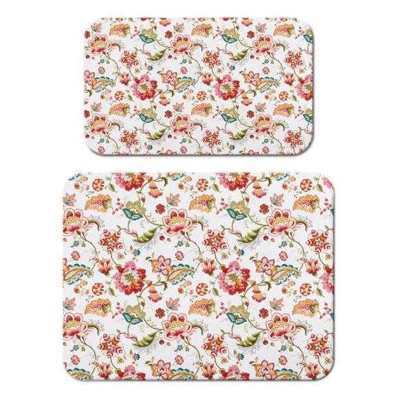 2 Pack Washable Rubber Leaves Multicolored Flower Dish Drying Mats for Kitchen Counter Home Large Coffee Bar Pad Accessories and Decor for Utensils Stemware (2pcs 18''x24''+19.5''x12'')
