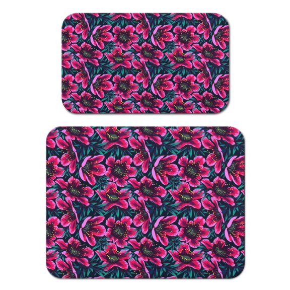 2 Pack Washable Rubber Leaves Multicolored Flower Dish Drying Mats for Kitchen Counter Home Large Coffee Bar Pad Accessories and Decor for Utensils Stemware (2pcs 18''x24''+19.5''x12'')