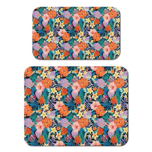 2 Pack Washable Rubber Leaves Multicolored Flower Dish Drying Mats for Kitchen Counter Home Large Coffee Bar Pad Accessories and Decor for Utensils Stemware (2pcs 18''x24''+19.5''x12'')
