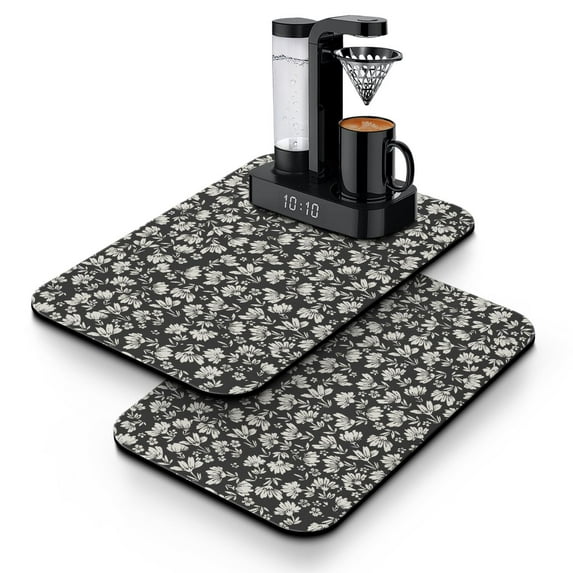 2 Pack Washable Rubber Multicolored Flower Leaves Dish Drying Mats for Kitchen Counter Home Large Coffee Bar Pad Accessories and Decor for Utensils Stemware (2pcs 19.5''x12'')