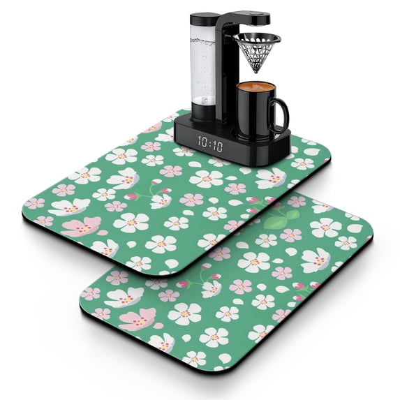 2 Pack Washable Rubber Multicolored Flower Leaves Dish Drying Mats for Kitchen Counter Home Large Coffee Bar Pad Accessories and Decor for Utensils Stemware (2pcs 19.5''x12'')