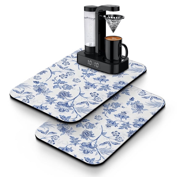 2 Pack Washable Rubber Multicolored Flower Leaves Dish Drying Mats for Kitchen Counter Home Large Coffee Bar Pad Accessories and Decor for Utensils Stemware (2pcs 19.5''x12'')
