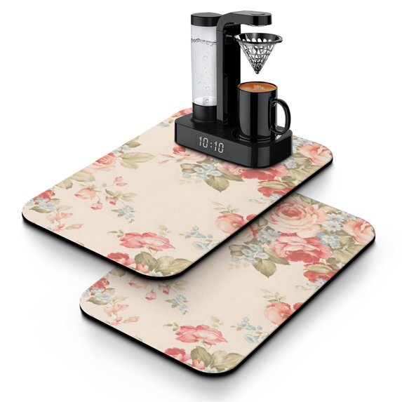 2 Pack Washable Rubber Multicolored Flower Leaves Dish Drying Mats for Kitchen Counter Home Large Coffee Bar Pad Accessories and Decor for Utensils Stemware (2pcs 19.5''x12'')