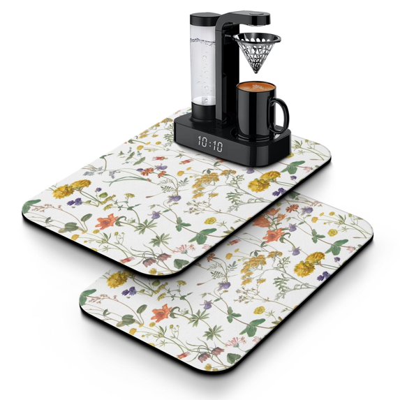 2 Pack Washable Rubber Multicolored Flower Leaves Dish Drying Mats for Kitchen Counter Home Large Coffee Bar Pad Accessories and Decor for Utensils Stemware (2pcs 19.5''x12'')