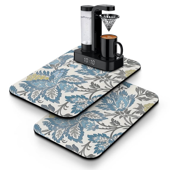 2 Pack Washable Rubber Multicolored Flower Leaves Dish Drying Mats for Kitchen Counter Home Large Coffee Bar Pad Accessories and Decor for Utensils Stemware (2pcs 19.5''x12'')