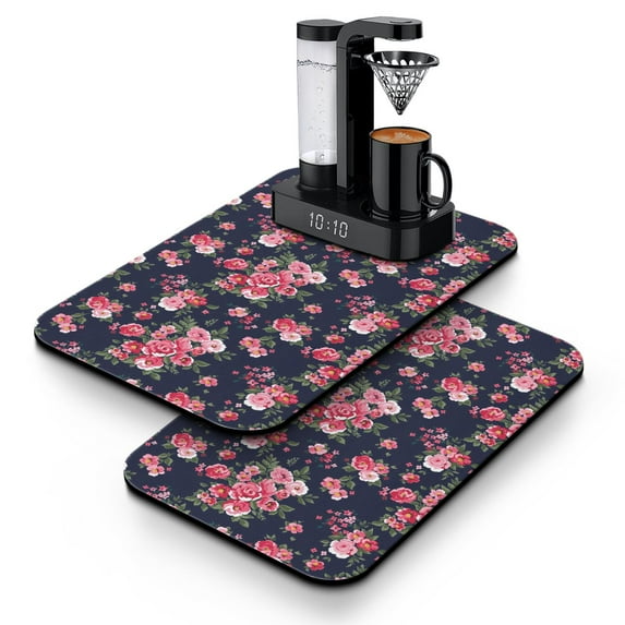 2 Pack Washable Rubber Multicolored Flower Leaves Dish Drying Mats for Kitchen Counter Home Large Coffee Bar Pad Accessories and Decor for Utensils Stemware (2pcs 19.5''x12'')