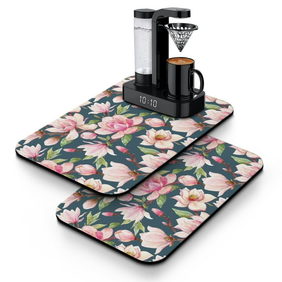 2 Pack Washable Rubber Multicolored Flower Leaves Dish Drying Mats for Kitchen Counter Home Large Coffee Bar Pad Accessories and Decor for Utensils Stemware (2pcs 19.5''x12'')