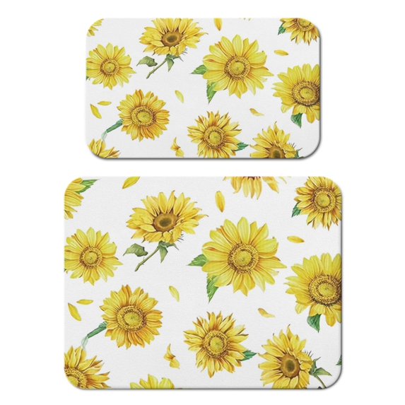 2 Pack Washable Rubber Sunflower Cute Floral Dish Drying Mats for Kitchen Counter Home Large Coffee Bar Pad Accessories and Decor for Utensils Stemware (2pcs 18''x24''+19.5''x12'')
