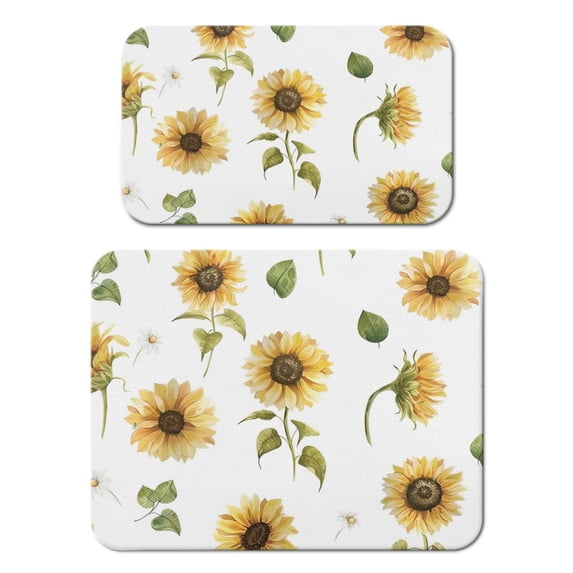 2 Pack Washable Rubber Sunflower Cute Floral Dish Drying Mats for Kitchen Counter Home Large Coffee Bar Pad Accessories and Decor for Utensils Stemware (2pcs 18''x24''+19.5''x12'')