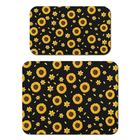 2 Pack Washable Rubber Sunflower Cute Floral Dish Drying Mats for Kitchen Counter Home Large Coffee Bar Pad Accessories and Decor for Utensils Stemware (2pcs 18''x24''+19.5''x12'')