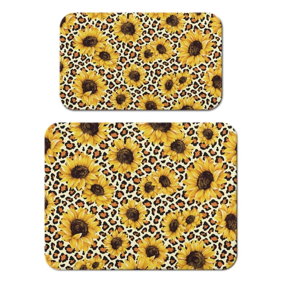 2 Pack Washable Rubber Sunflower Cute Floral Dish Drying Mats for Kitchen Counter Home Large Coffee Bar Pad Accessories and Decor for Utensils Stemware (2pcs 18''x24''+19.5''x12'')