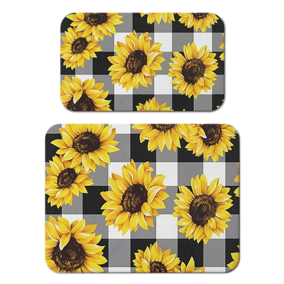 2 Pack Washable Rubber Sunflower Cute Floral Dish Drying Mats for Kitchen Counter Home Large Coffee Bar Pad Accessories and Decor for Utensils Stemware (2pcs 18''x24''+19.5''x12'')