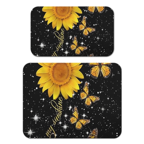 2 Pack Washable Rubber Sunflower Cute Floral Dish Drying Mats for Kitchen Counter Home Large Coffee Bar Pad Accessories and Decor for Utensils Stemware (2pcs 18''x24''+19.5''x12'')