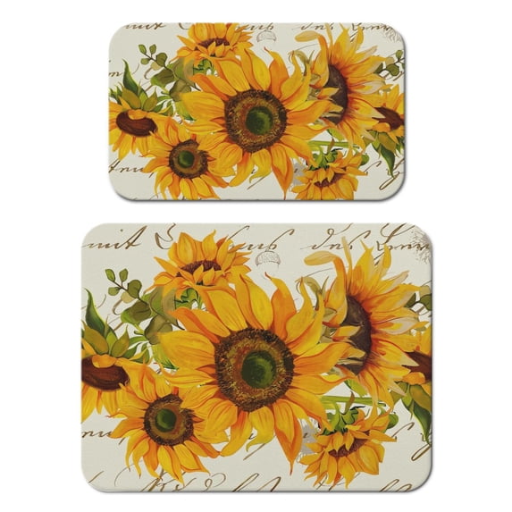 2 Pack Washable Rubber Sunflower Cute Floral Dish Drying Mats for Kitchen Counter Home Large Coffee Bar Pad Accessories and Decor for Utensils Stemware (2pcs 18''x24''+19.5''x12'')