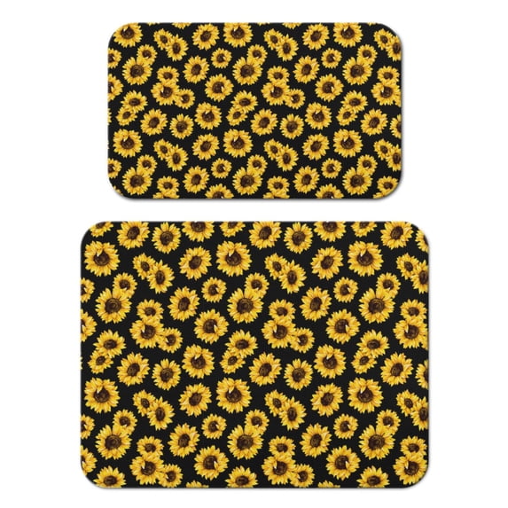 2 Pack Washable Rubber Sunflower Cute Floral Dish Drying Mats for Kitchen Counter Home Large Coffee Bar Pad Accessories and Decor for Utensils Stemware (2pcs 18''x24''+19.5''x12'')