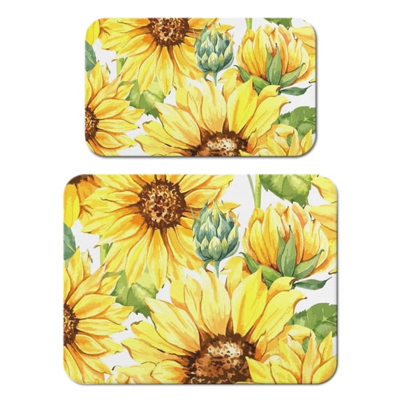 2 Pack Washable Rubber Sunflower Cute Floral Dish Drying Mats for Kitchen Counter Home Large Coffee Bar Pad Accessories and Decor for Utensils Stemware (2pcs 18''x24''+19.5''x12'')