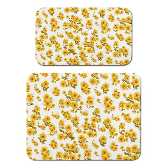 2 Pack Washable Rubber Sunflower Cute Floral Dish Drying Mats for Kitchen Counter Home Large Coffee Bar Pad Accessories and Decor for Utensils Stemware (2pcs 18''x24''+19.5''x12'')