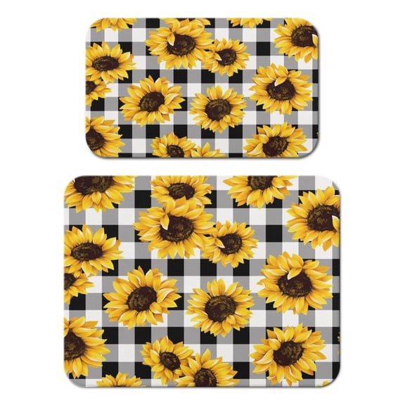 2 Pack Washable Rubber Sunflower Cute Floral Dish Drying Mats for Kitchen Counter Home Large Coffee Bar Pad Accessories and Decor for Utensils Stemware (2pcs 18''x24''+19.5''x12'')