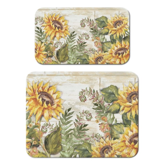 2 Pack Washable Rubber Sunflower Cute Floral Dish Drying Mats for Kitchen Counter Home Large Coffee Bar Pad Accessories and Decor for Utensils Stemware (2pcs 18''x24''+19.5''x12'')
