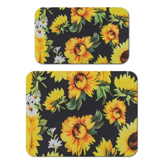 2 Pack Washable Rubber Sunflower Cute Floral Dish Drying Mats for Kitchen Counter Home Large Coffee Bar Pad Accessories and Decor for Utensils Stemware (2pcs 18''x24''+19.5''x12'')