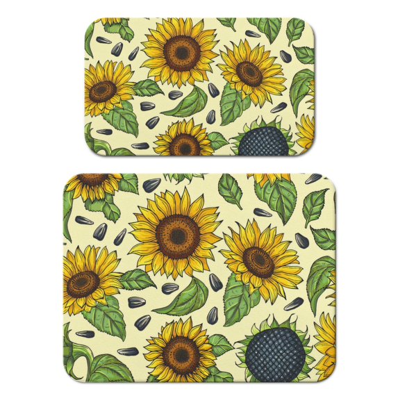 2 Pack Washable Rubber Sunflower Cute Floral Dish Drying Mats for Kitchen Counter Home Large Coffee Bar Pad Accessories and Decor for Utensils Stemware (2pcs 18''x24''+19.5''x12'')